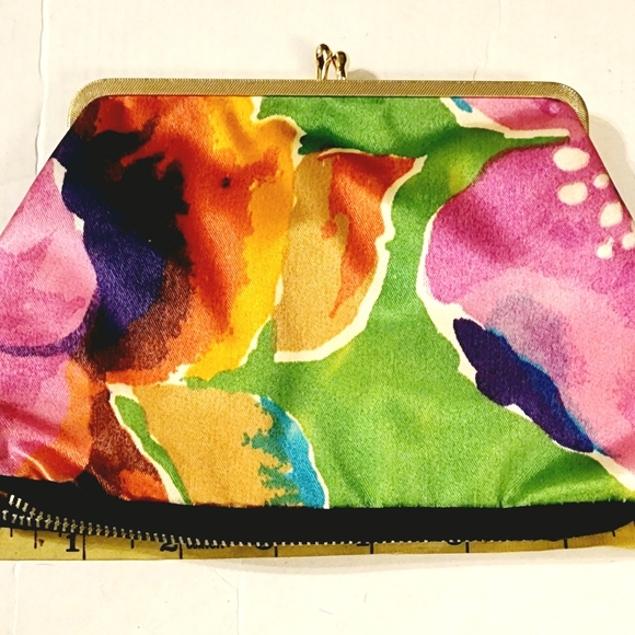 Tropical Floral clutch coin purse, makeup bag other end is zipper pouch - Picture 6 of 7